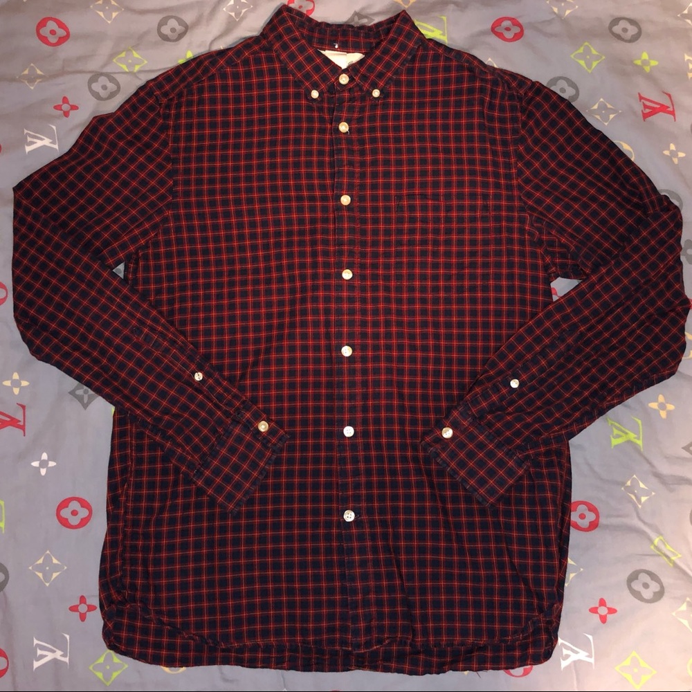 H&M Dress Shirt Red Blue Plaid Mens Medium